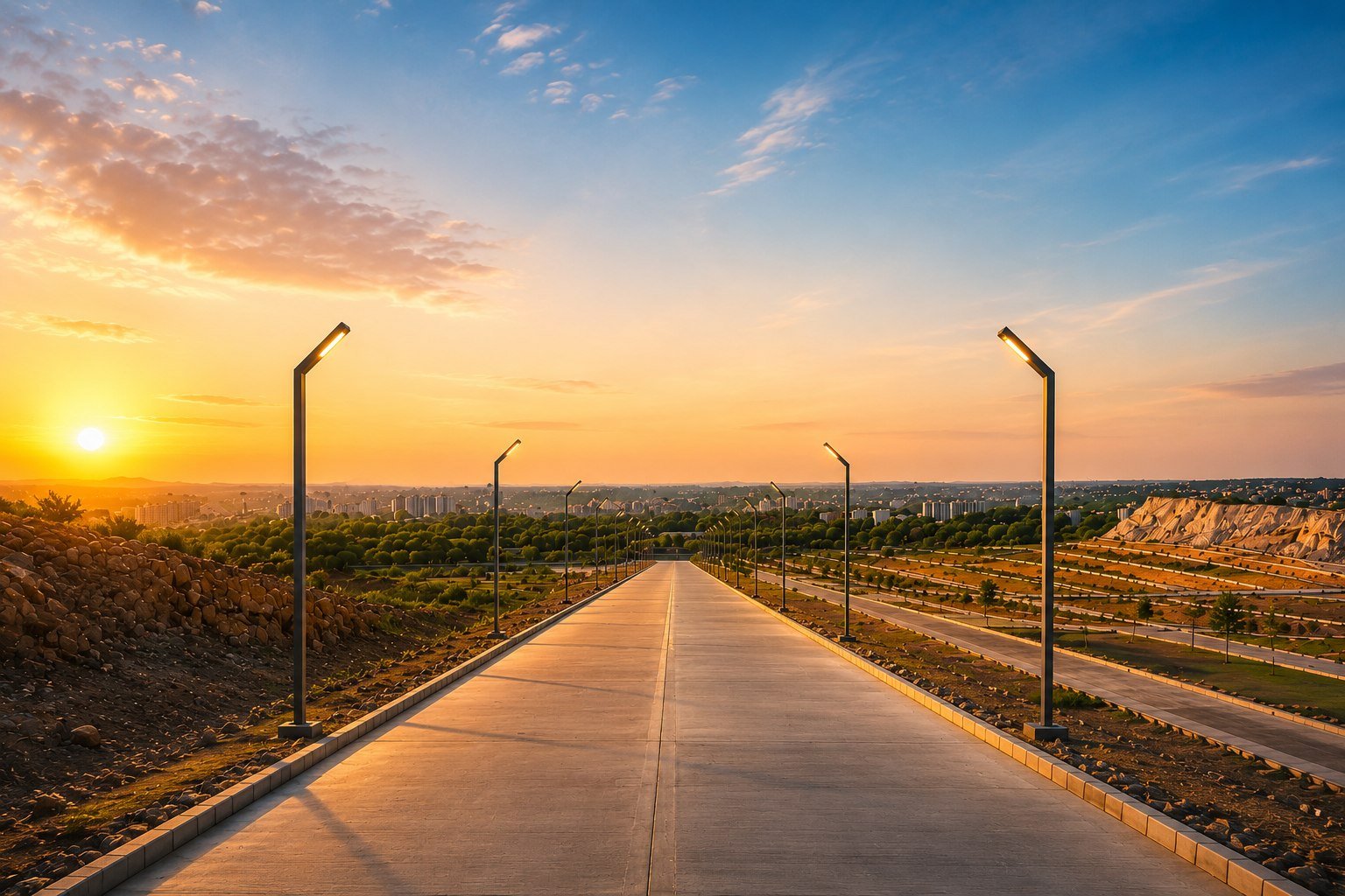 Eastern Heights internal approach road at sunset