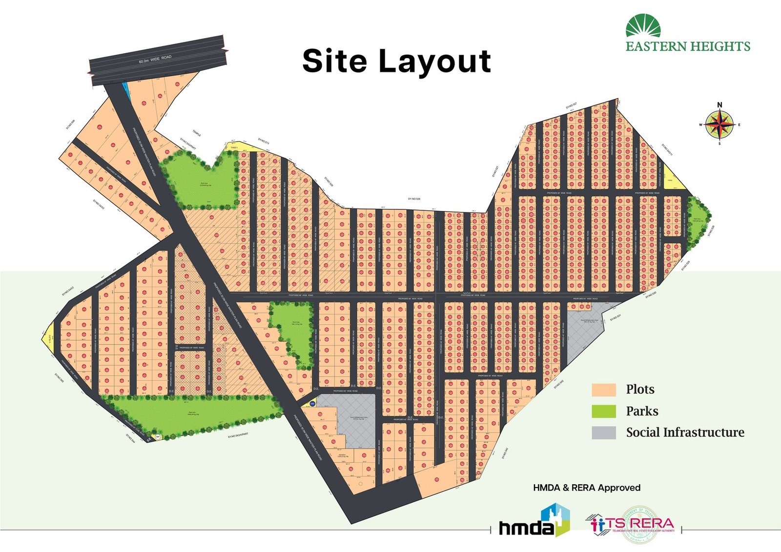 Eastern Heights official site layout — plots, parks and social infrastructure zoning, HMDA & TS RERA approved